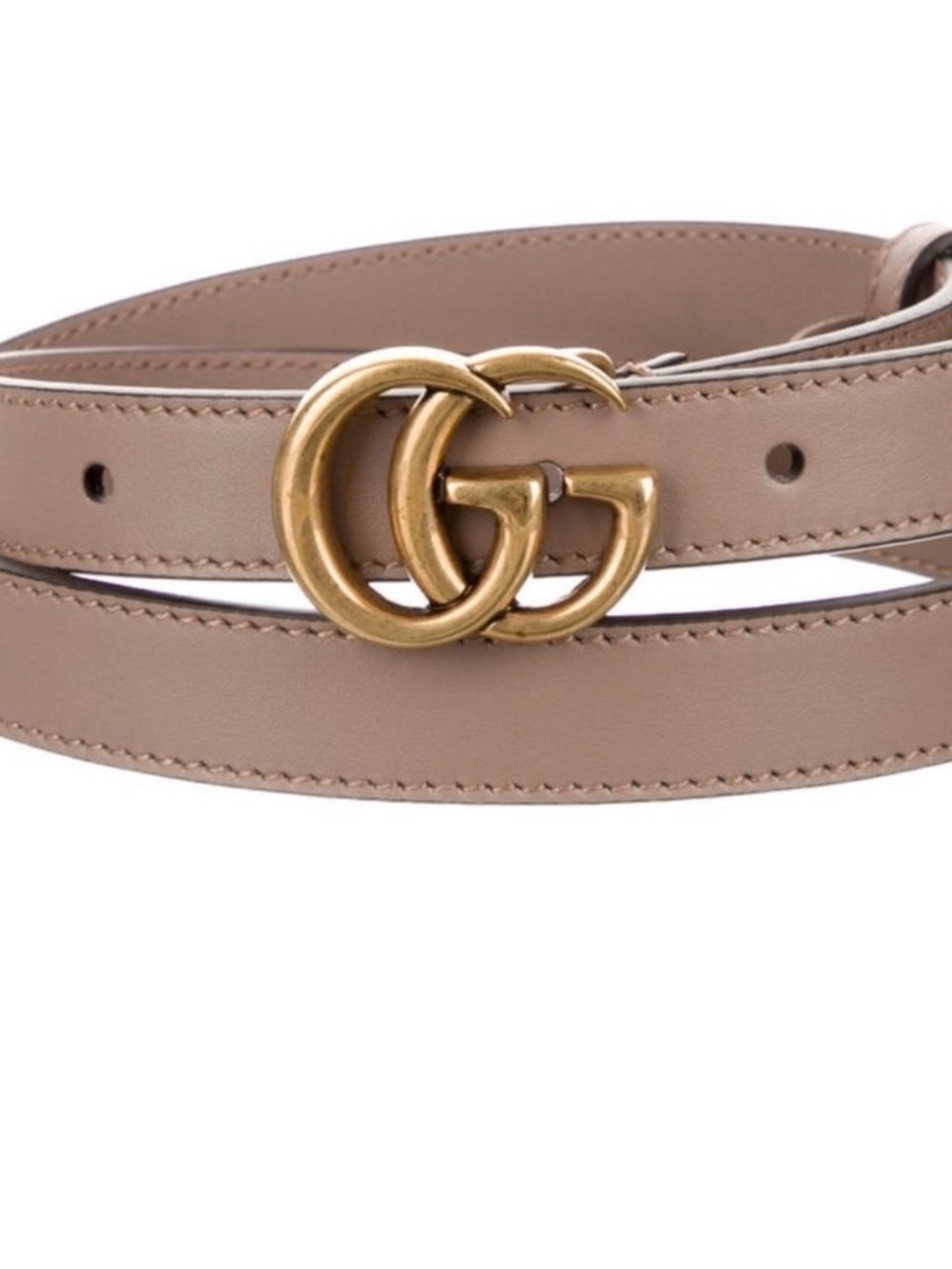 Gucci Taupe Leather Belt with Antiqued Gold Double G Buckle